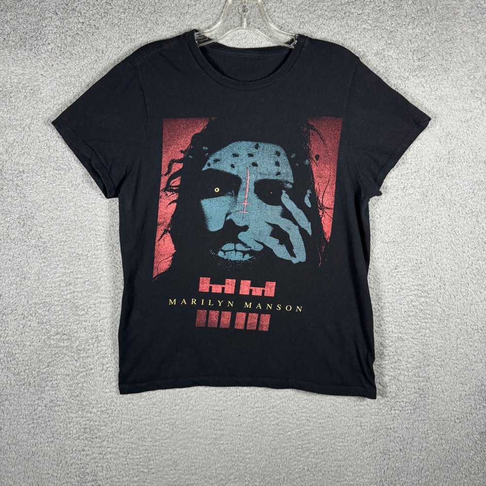 Marilyn Manson Graphic T-Shirt Mens Black Short Sleeve‎ Band Tee Portrait Logo